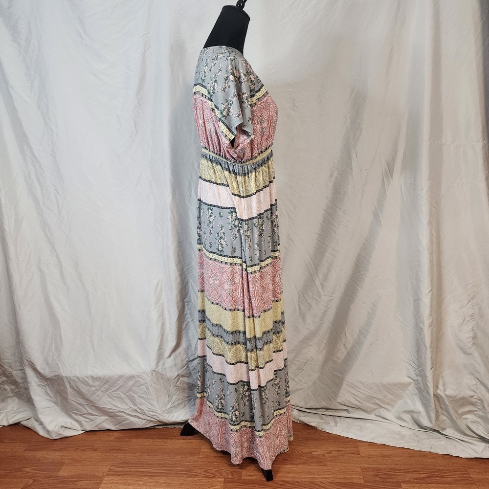 STYLE & CO Size Large Multicolor Boho Chic Dolman Sleeve V-neck Maxi Dress EUC - Picture 3 of 7
